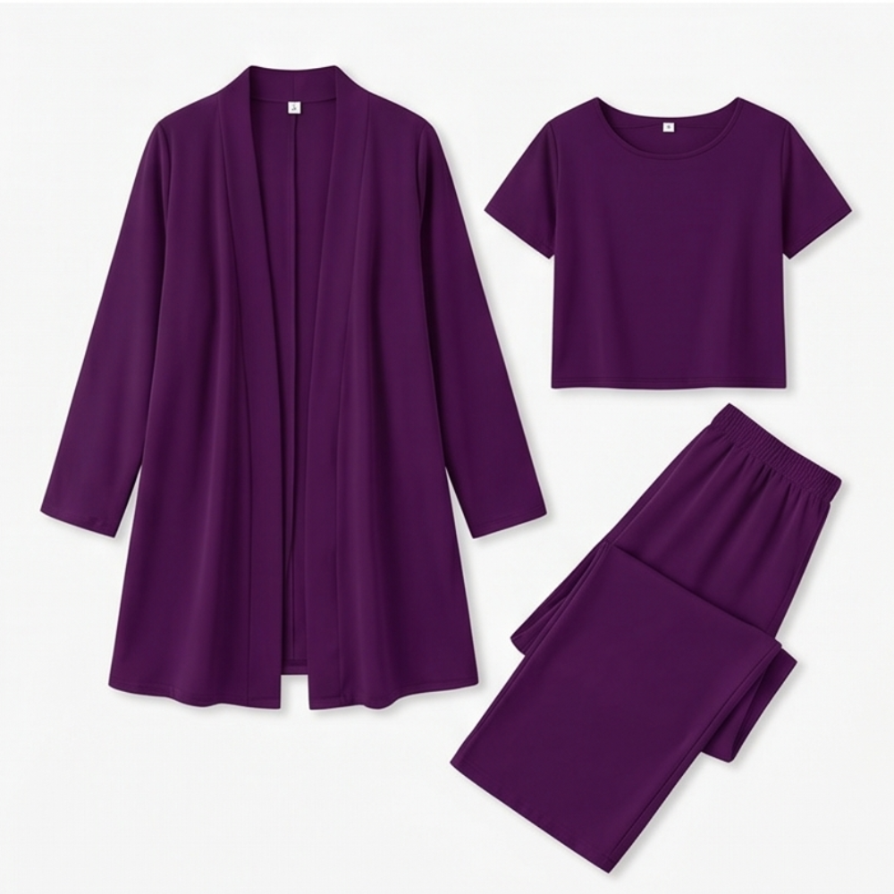 Maevelle Elegant 3-Piece Set with Drape Cardigan — View 16 | Clova
