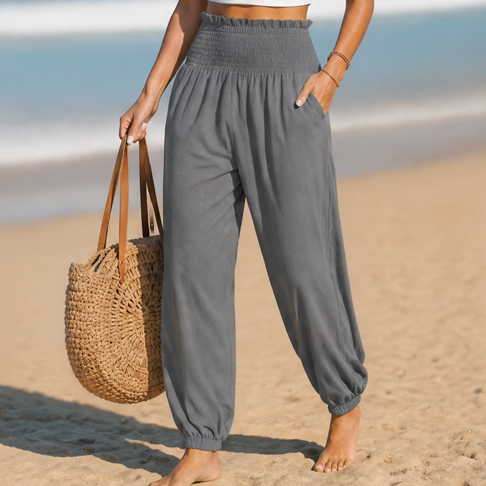 Smocked High-Waist Summer Pants — View 21 | Clova