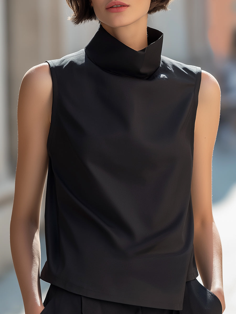 Sleeveless Sculpted High-Neck Minimalist Top - Clova Women's Fashion