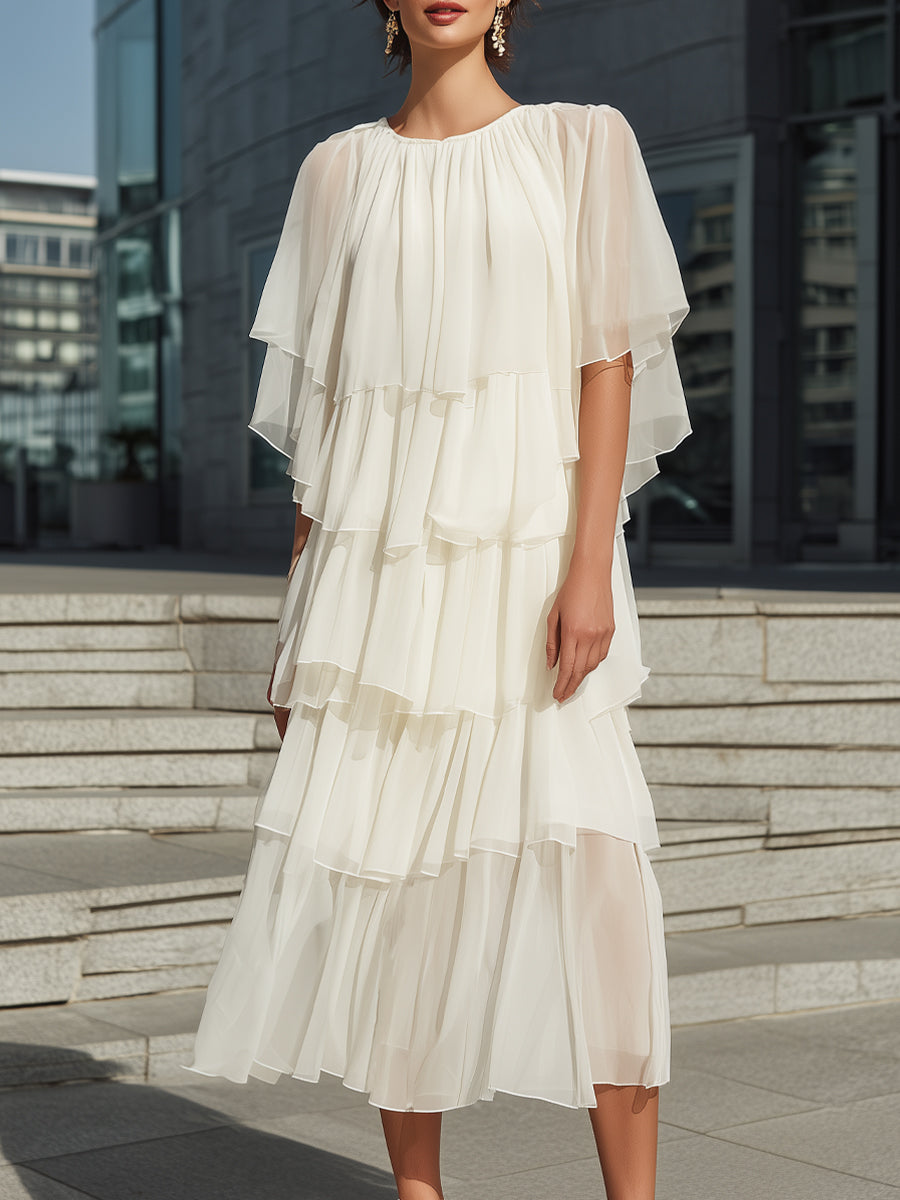 Layered Chiffon Ruffle Midi Dress - Clova Women's Fashion