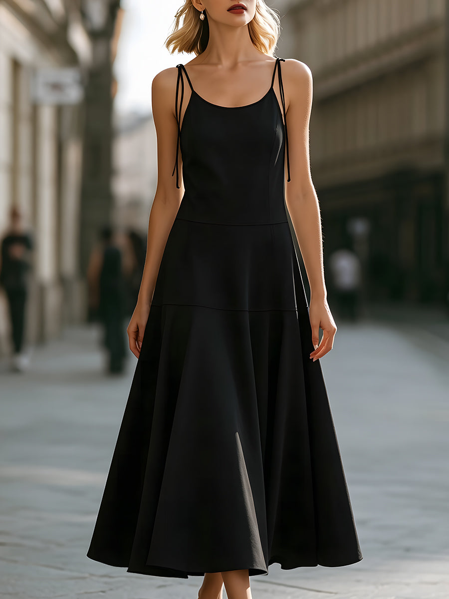 Minimalist Spaghetti Strap Tiered A-Line Midi Dress - Clova Women's Fashion
