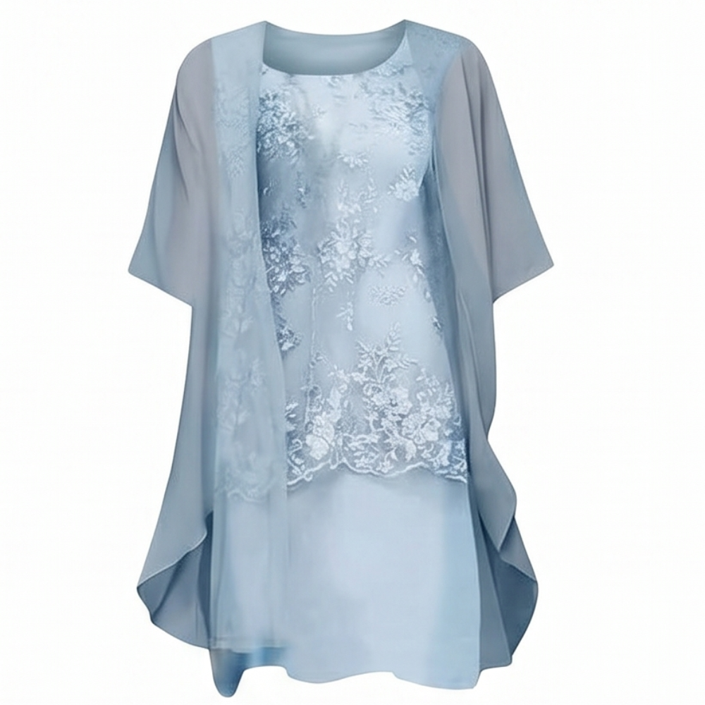 Lunavia Floral Lace Dress Set with Chiffon Shawl — View 15 | Clova