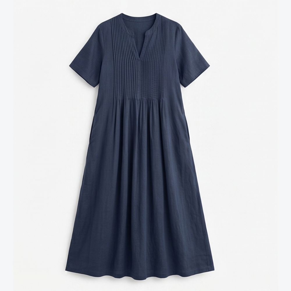Pin-Tuck Cotton Maxi Dress with Pockets — View 15 | Clova