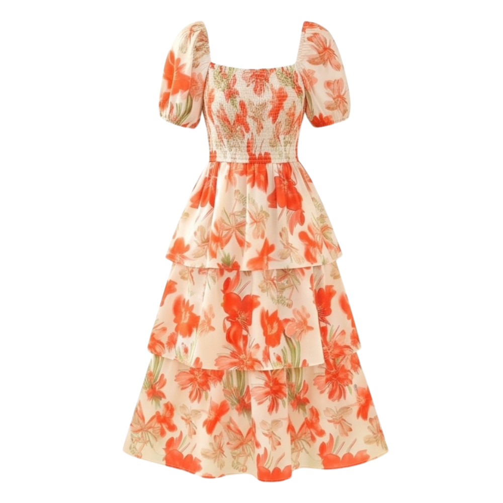 Smocked Square-Neck Floral Maxi — View 13 | Clova