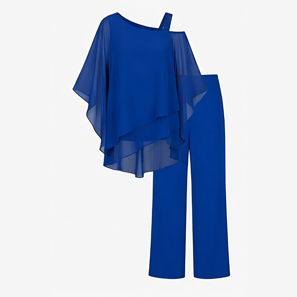 Asymmetric Chiffon Two-Piece Set — View 15 | Clova