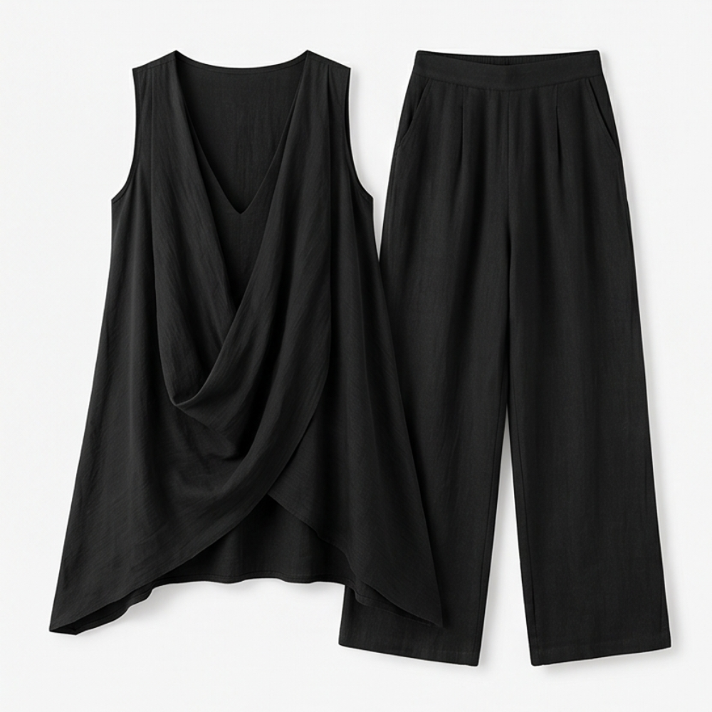 Draped Linen Two-Piece Set — View 13 | Clova