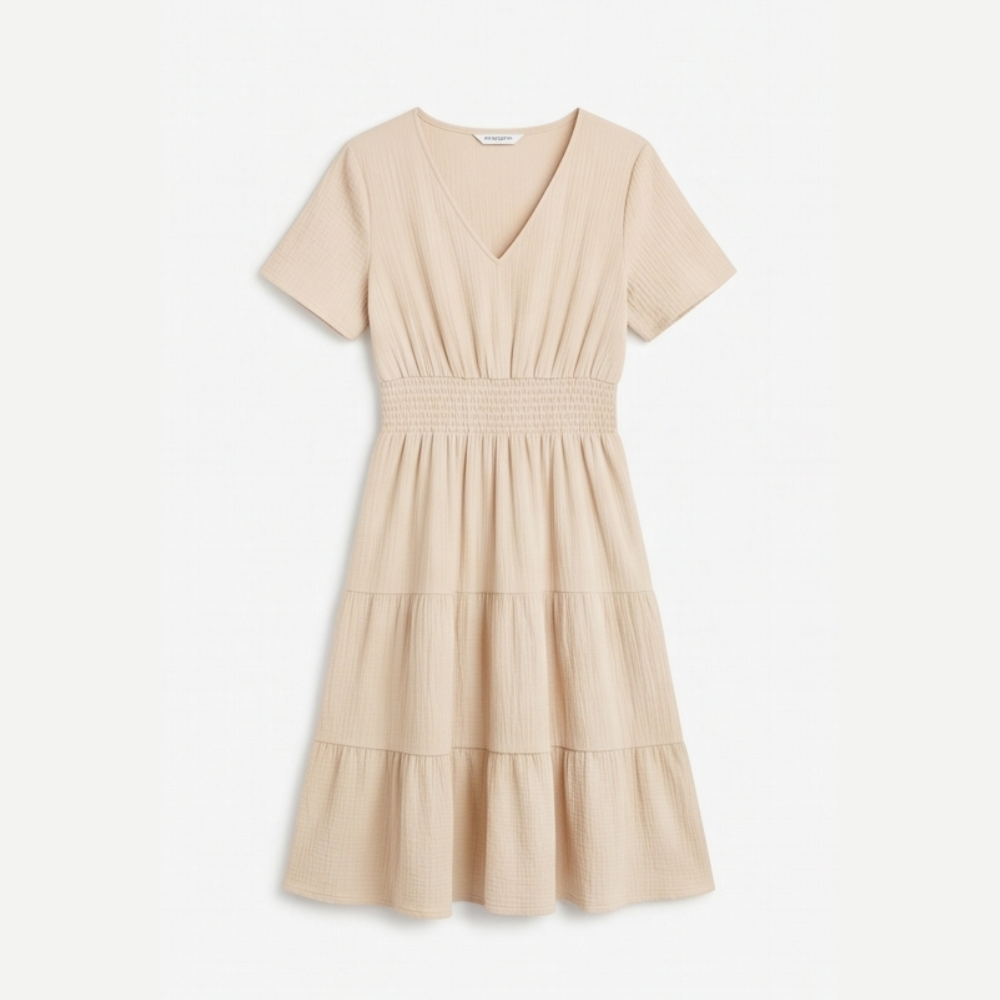 Solenna Smocked Waist Tiered Mini Dress — View 21 | Clova