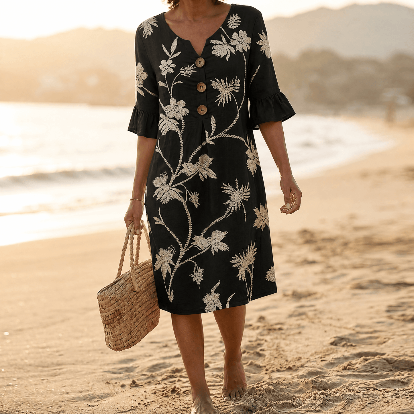 Embroidered Floral Midi Dress — View 16 | Clova