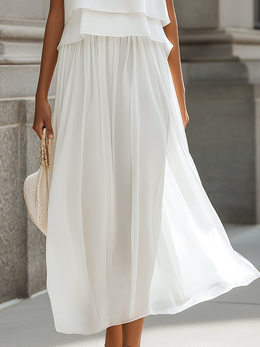 Layered Sleeveless Chiffon Top & Skirt Two-Piece Set - Style View 3 | Clova