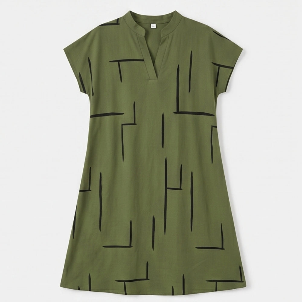 Pocketed Dolman Dress with Abstract Print
