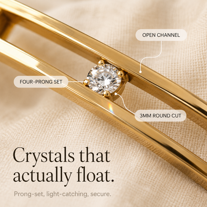 Floating Crystal Gold Bangle Bracelet for Women