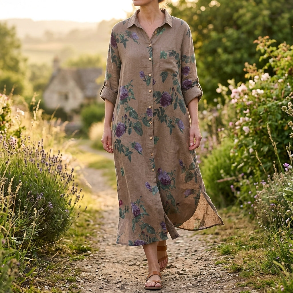 Floral Cotton Linen Shirt Dress