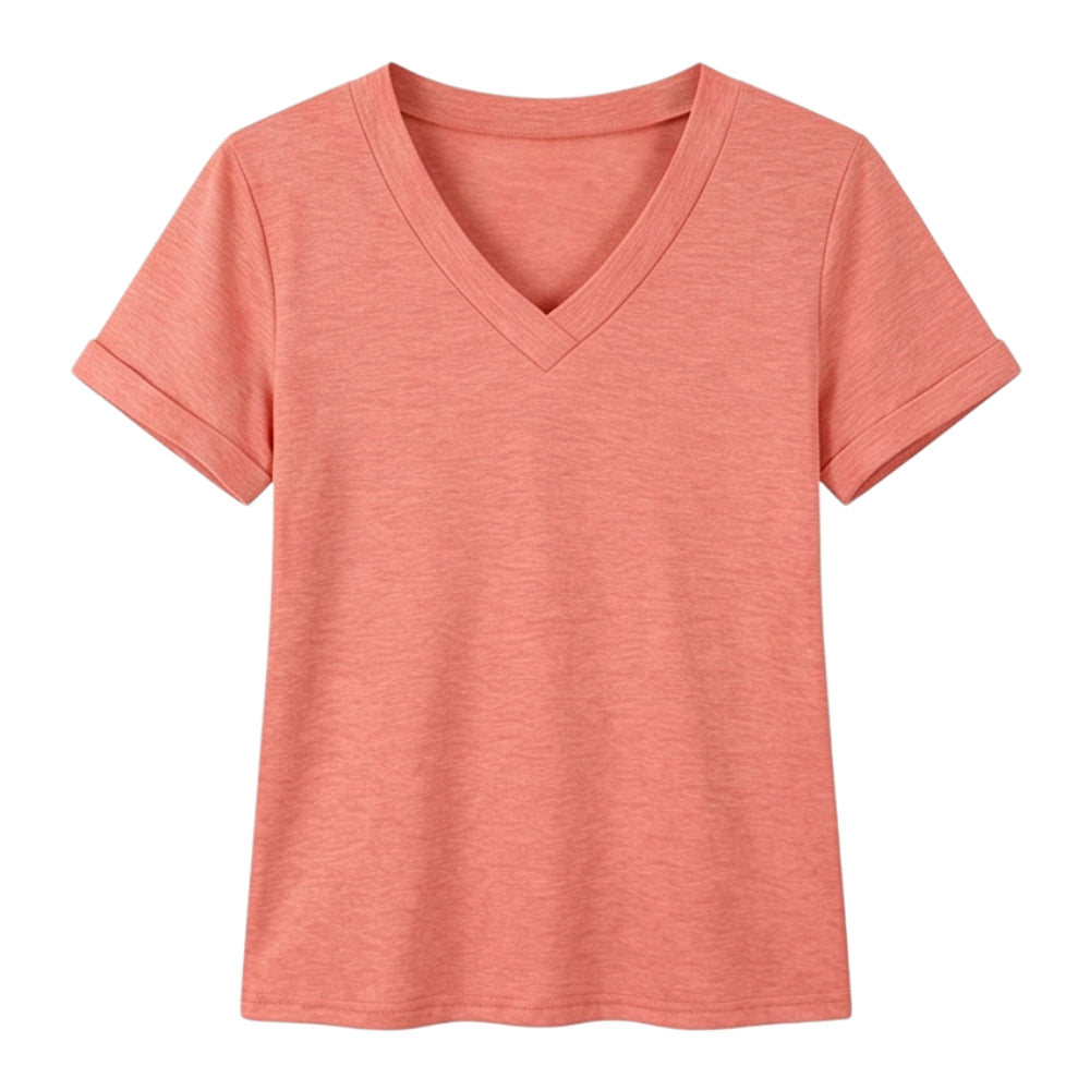 Soft V-Neck Tee with Rolled Cuffs