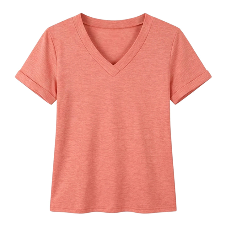 Soft V-Neck Tee with Rolled Cuffs