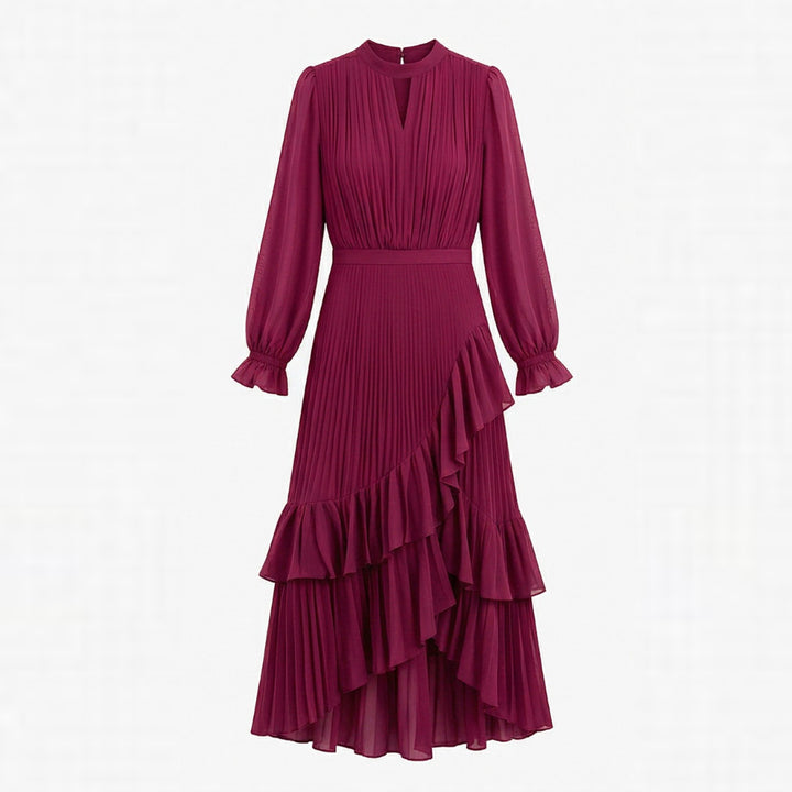 Pleated Ruffle Midi Dress