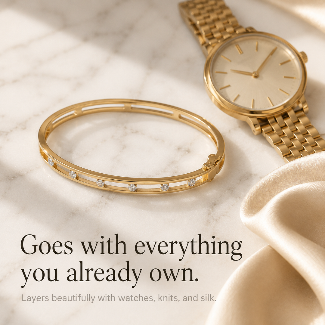 Floating Crystal Gold Bangle Bracelet for Women