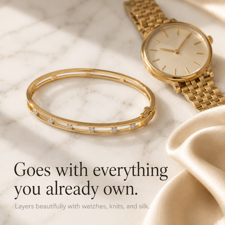 Floating Crystal Gold Bangle Bracelet for Women