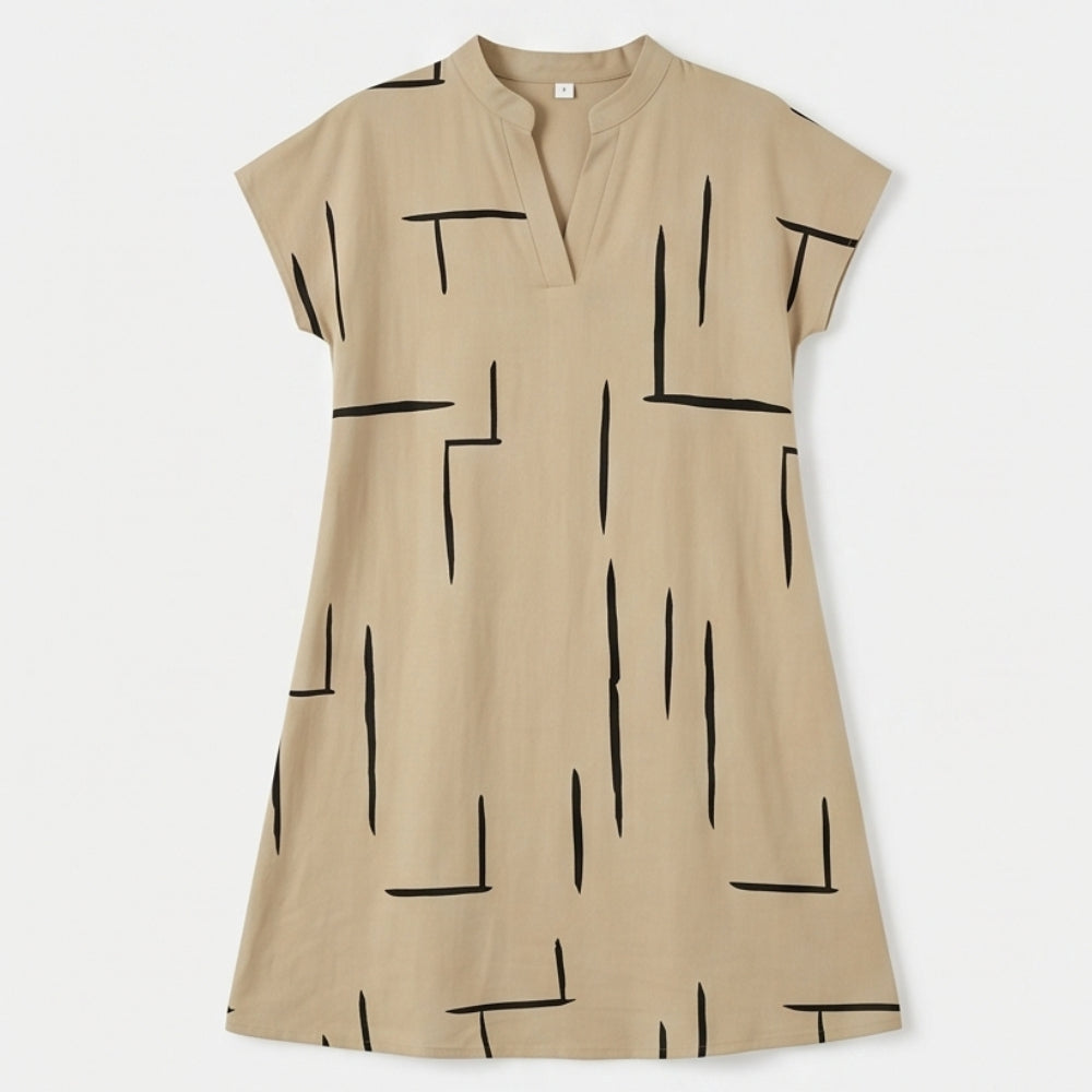 Pocketed Dolman Dress with Abstract Print