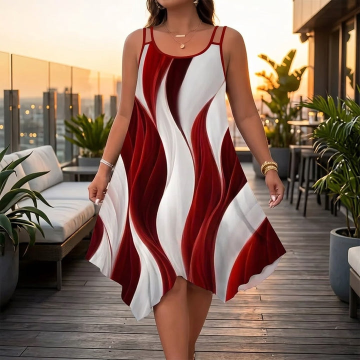 Asymmetric Swirl Print Midi Dress