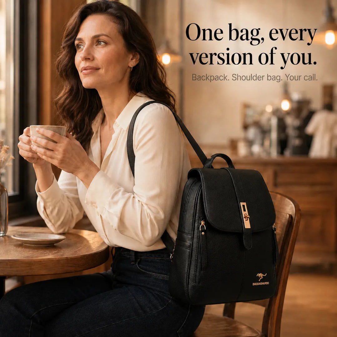 Backpack with Twist-Lock Flap and Rose-Gold Hardware