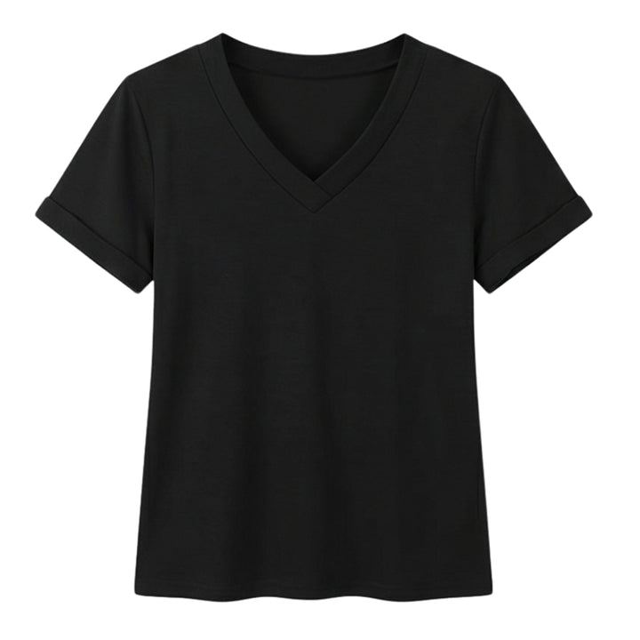 Soft V-Neck Tee with Rolled Cuffs