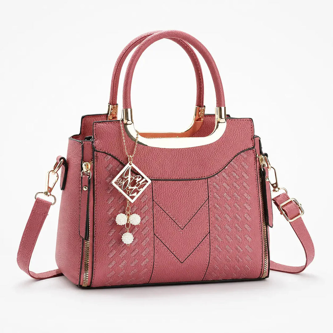Structured Top Handle Satchel with Crossbody Strap, V-Stitch, Gold Hardware