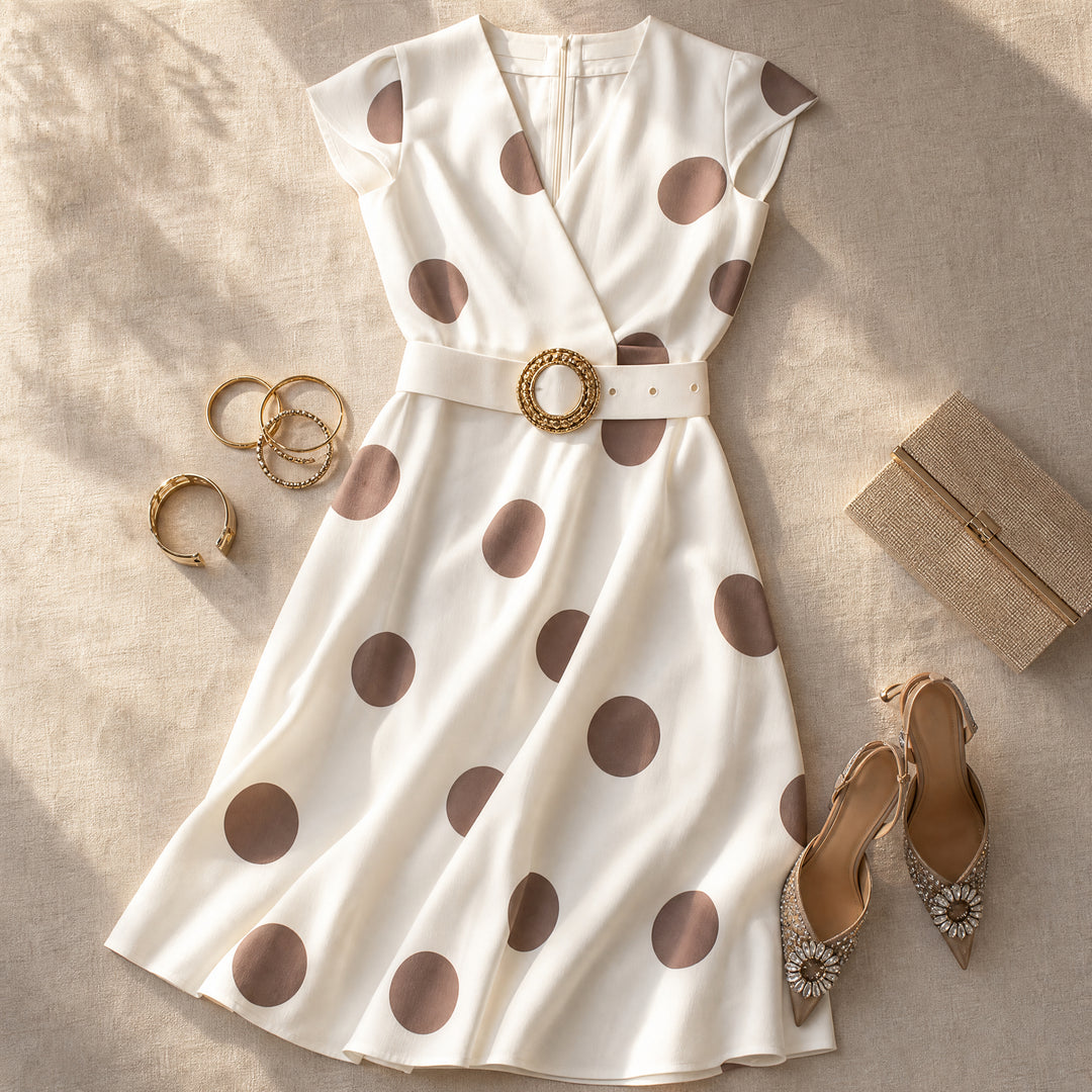 Belted Polka Dot Midi Dress