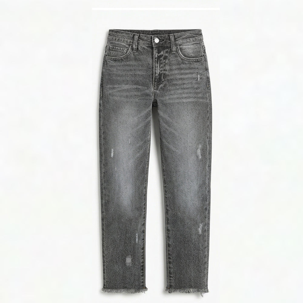 Retro Fringed Cropped Straight Leg Jeans