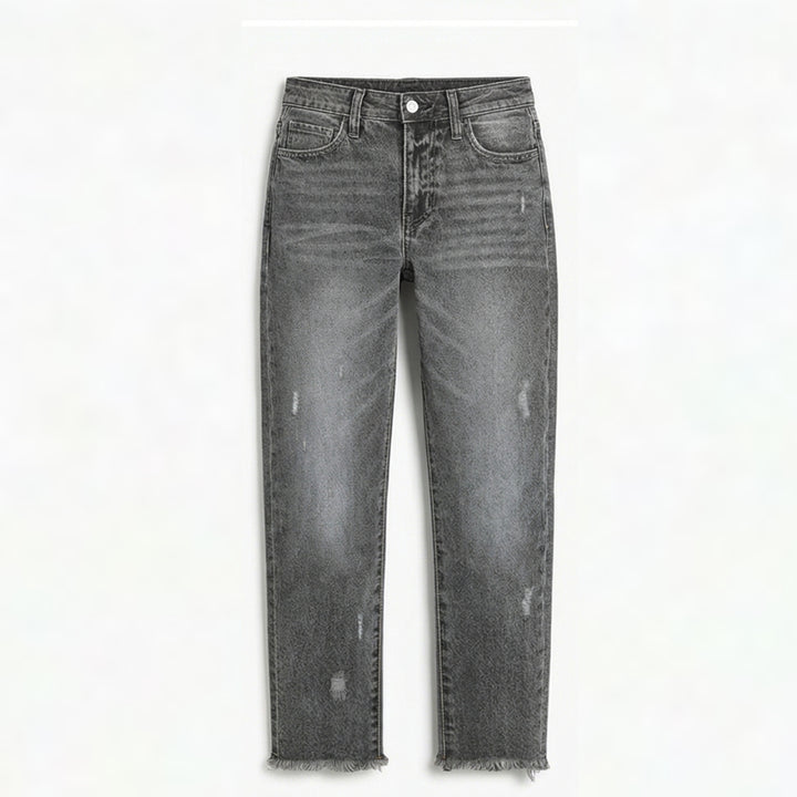 Retro Fringed Cropped Straight Leg Jeans