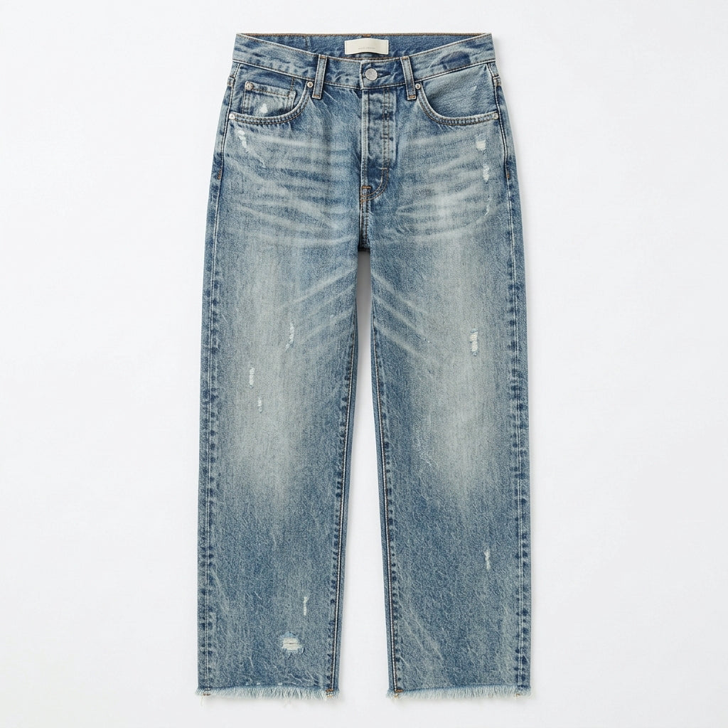 Retro Fringed Cropped Straight Leg Jeans