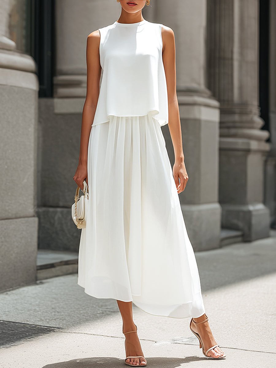 Layered Sleeveless Chiffon Top & Skirt Two-Piece Set - Clova Women's Fashion