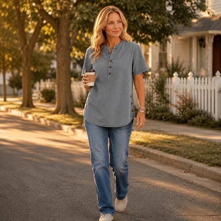 Henley Tunic Top with Side Buttons for Women