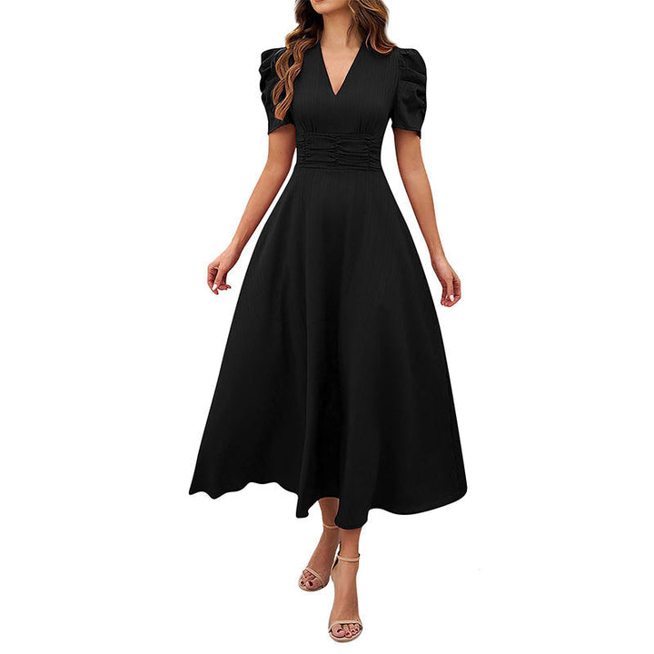 Elegant Puff Sleeve Midi Dress