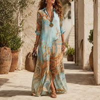 Mediterranean Baroque Print Chemisier Maxi Dress