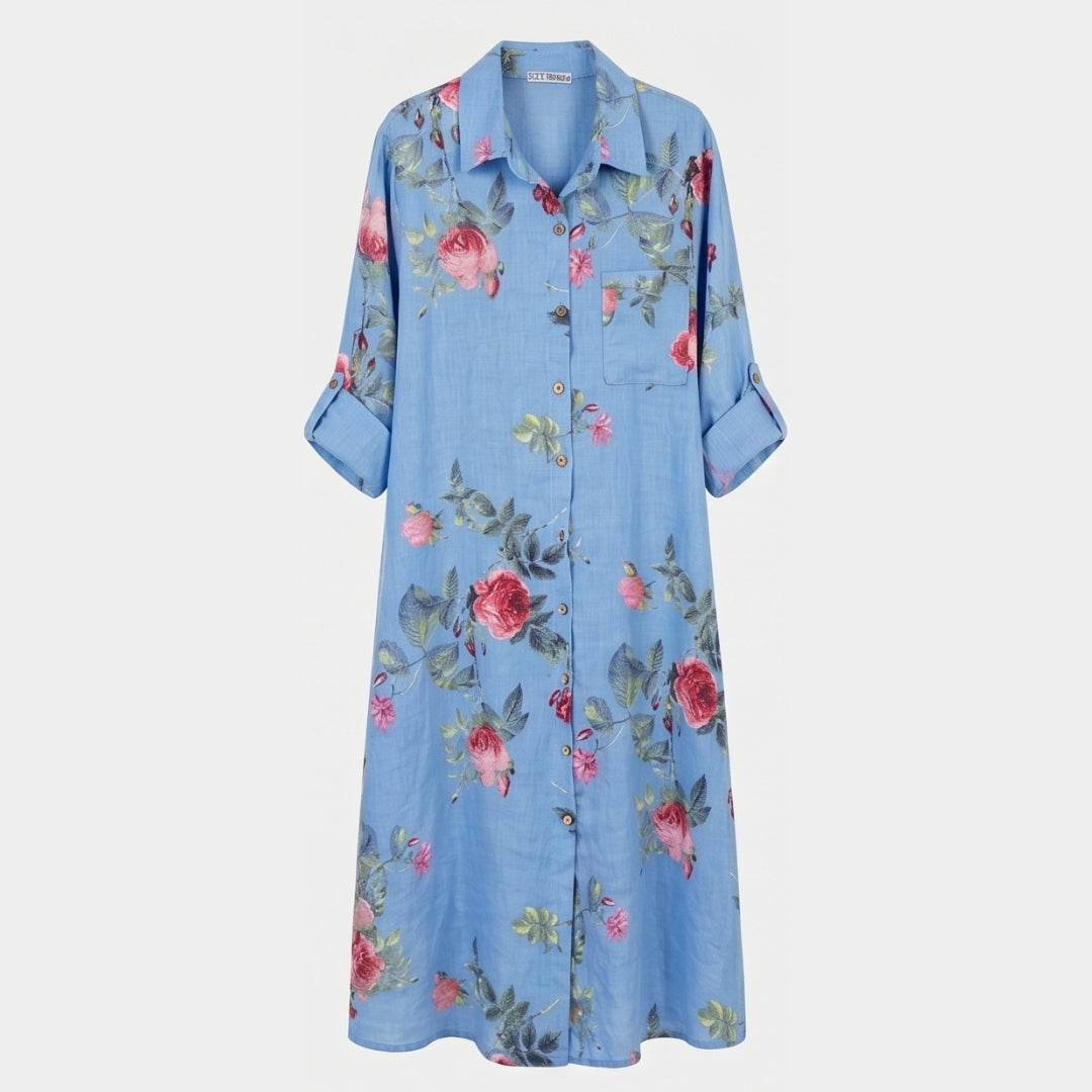 Floral Cotton Linen Shirt Dress