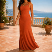 Ribbed V-Neck Ring Strap Maxi Dress