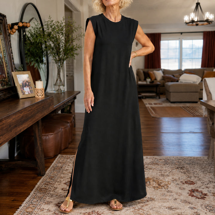Wrinkle-Free Split-Hem Maxi Dress with Pockets