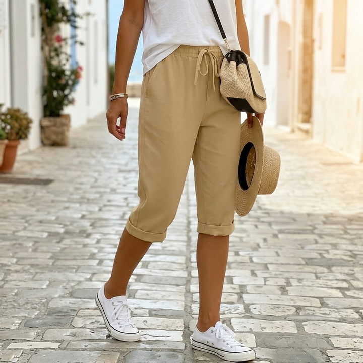 Cotton-Linen Drawstring Capri