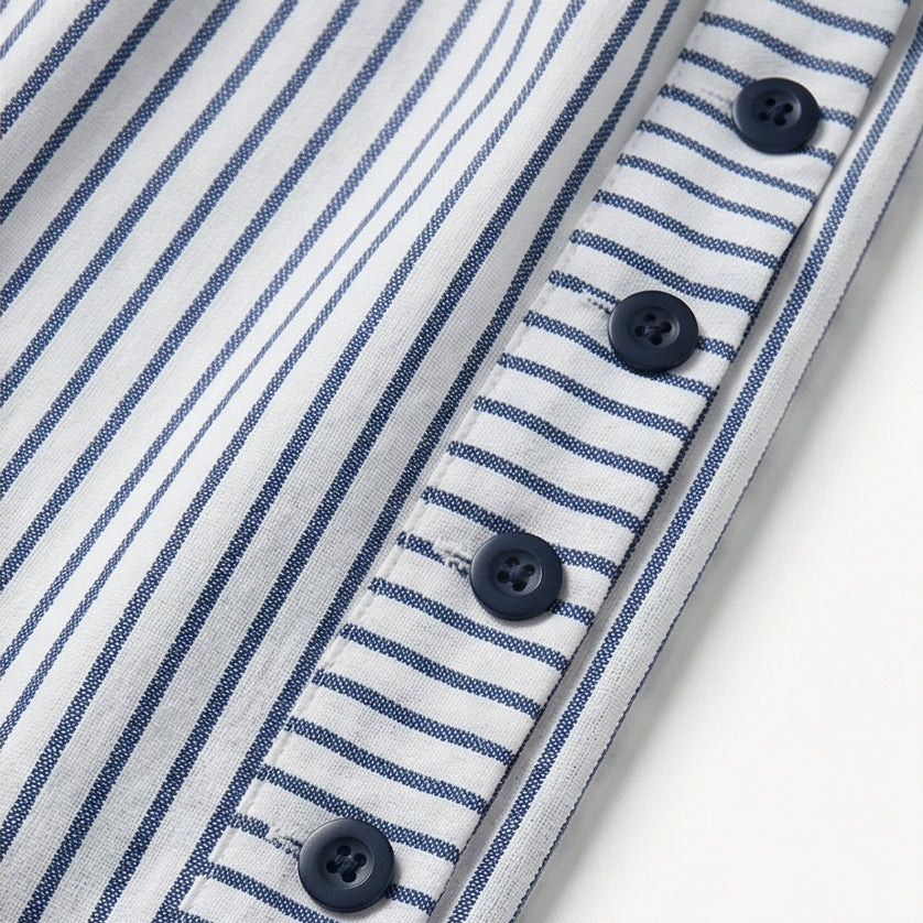 Striped Cotton Pants with Button Trim