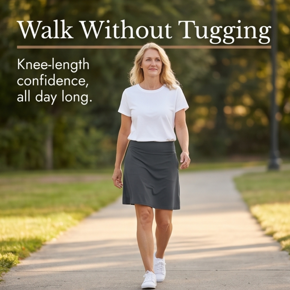 Knee-Length Skort with Built-In Shorts — View 9 | Clova