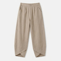 Asymmetric Linen Blend Cropped Pants