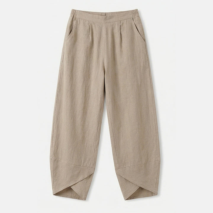 Asymmetric Linen Blend Cropped Pants
