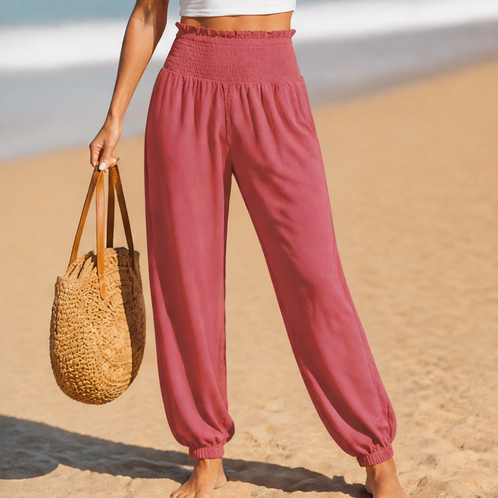 Smocked High-Waist Summer Pants — View 17 | Clova
