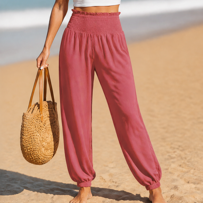 Smocked High-Waist Summer Pants — View 17 | Clova