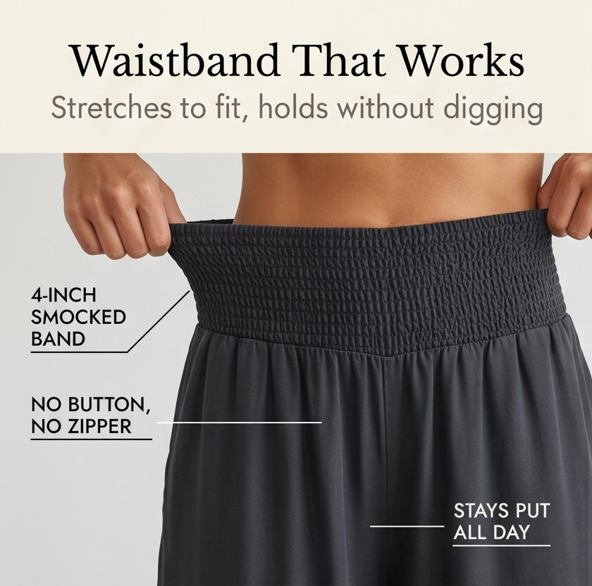 Smocked Waist Wide Leg Palazzo Pants