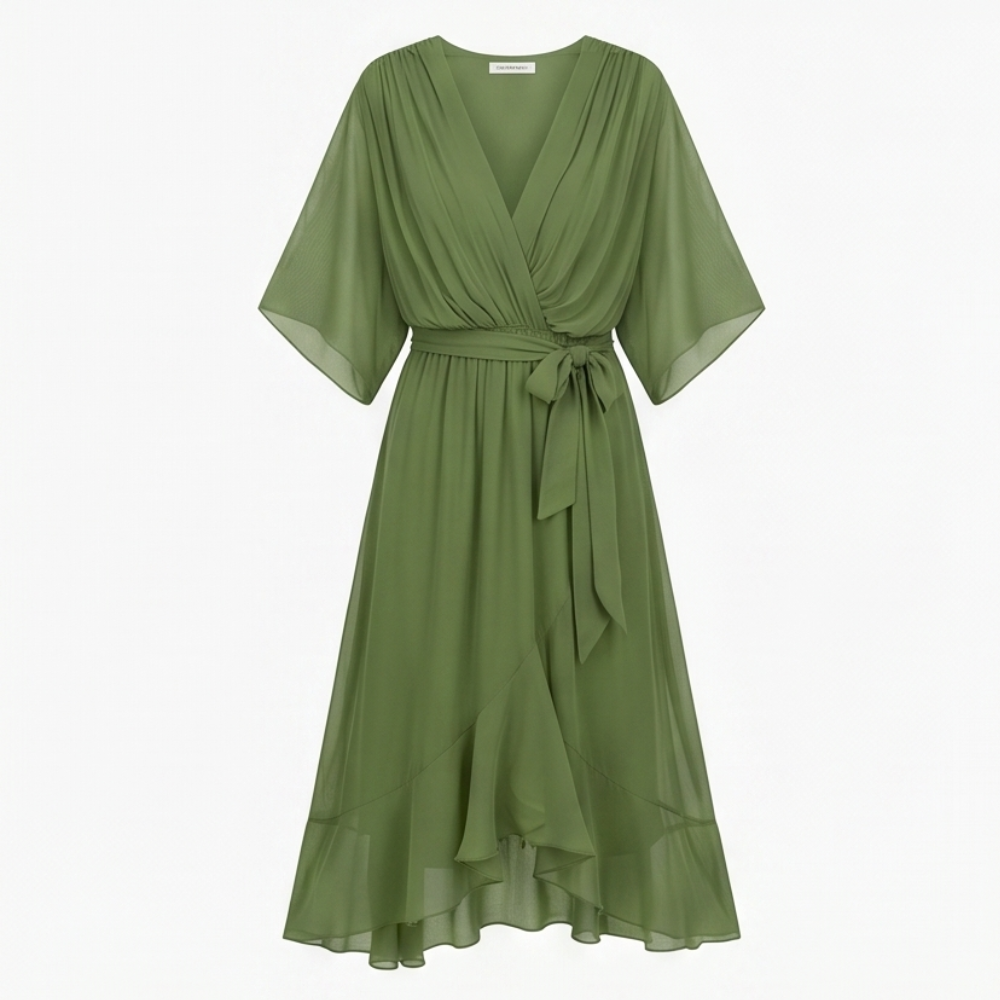Flowing V-Neck Midi Dress — View 15 | Clova
