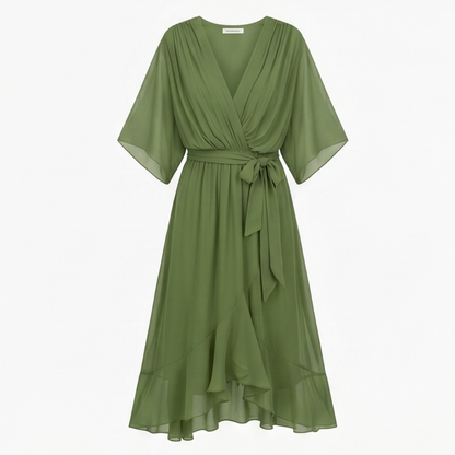 Flowing V-Neck Midi Dress — View 15 | Clova
