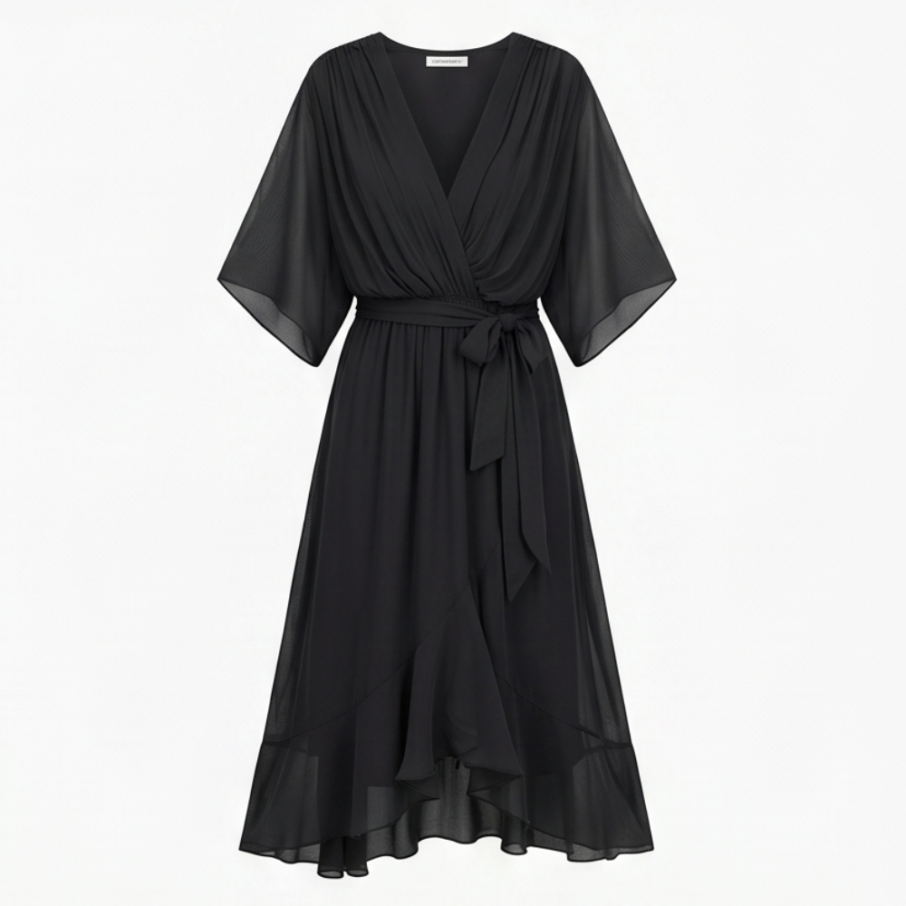 Flowing V-Neck Midi Dress — View 16 | Clova
