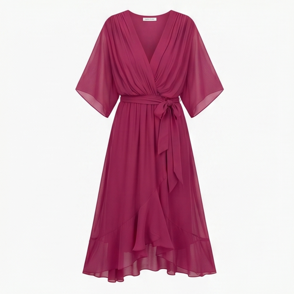 Flowing V-Neck Midi Dress — View 17 | Clova