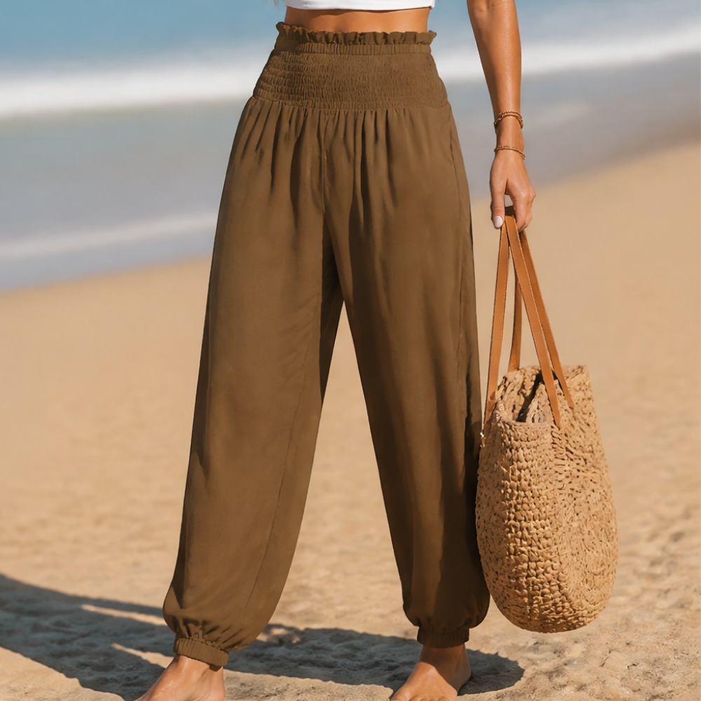 Smocked High-Waist Summer Pants — View 20 | Clova